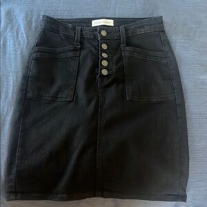 Black Button-Front Denim Skirt